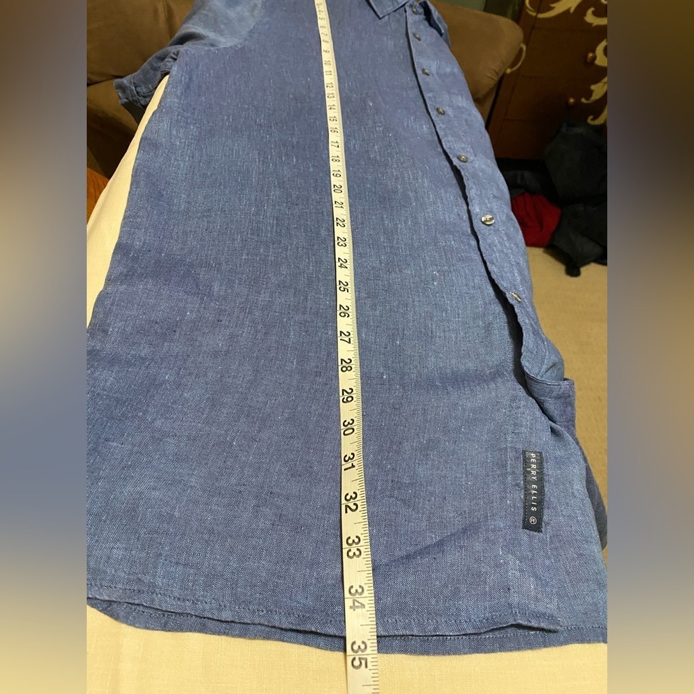 Perry Ellis XLT Mens Blue 100% Linen Short Sleeve Shirt. - Picture 11 of 11